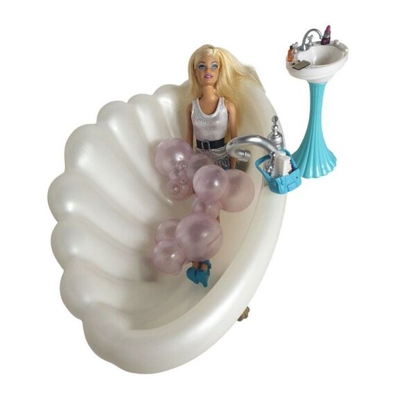 Barbie Bath Playset With Doll & Accessories Stylish Bathtub Sink Dollhouse Set - Picture 5 of 7